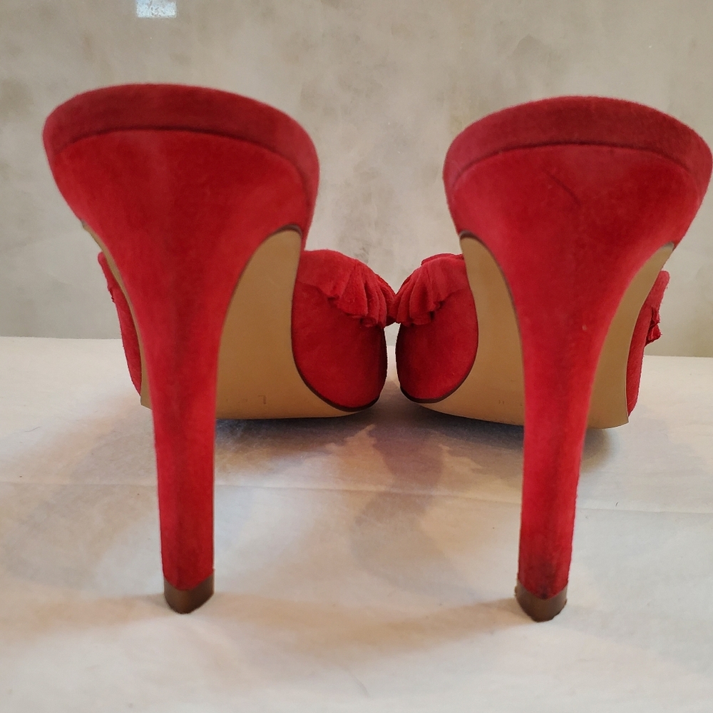 Leith red suede mule with ruffle - Picture 4 of 11